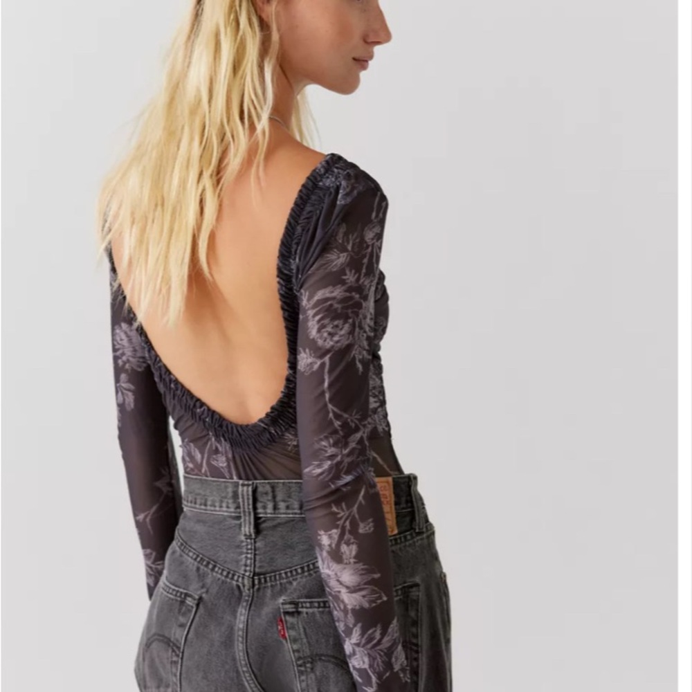 NWT Free People Black and Gray Floral Bodysuit - Picture 2 of 9